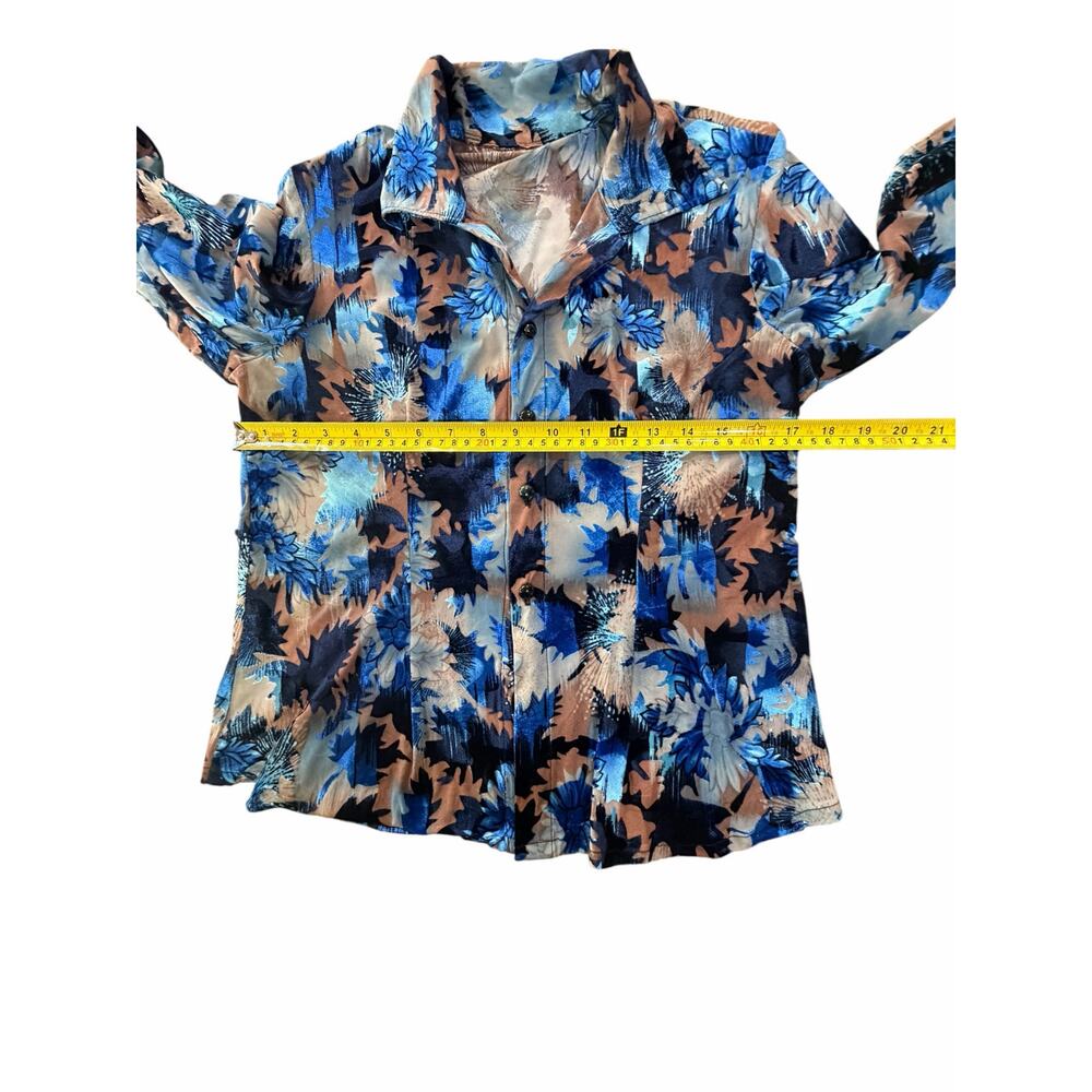 VTG 90s Velvet Burnout Blouse Small Blue Floral Sheer Boho Whimsigoth Glam Top - Picture 6 of 15